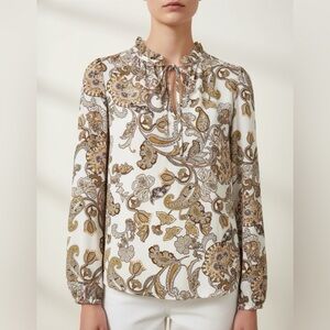 Tamara H. Cream With Floral Pattern Long Sleeve Chiffon Blouse size XS